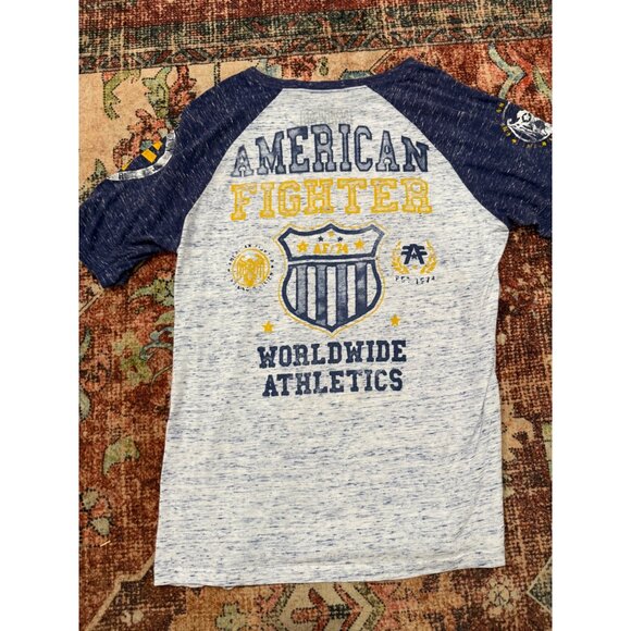 American Fighter 1974 Athletics Raglan T-Shirt Blue & White Heather Graphic Tee - Picture 2 of 5